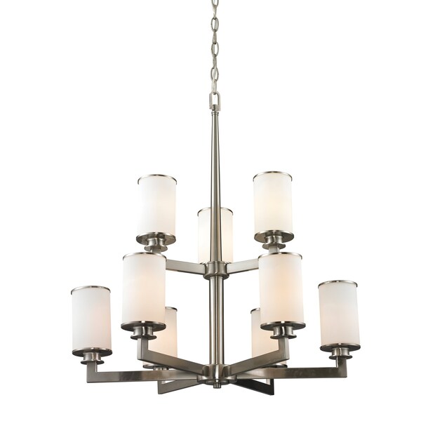 Z-Lite Savannah 9 Light Chandelier, Brushed Nickel & Matte Opal 412-9 - main